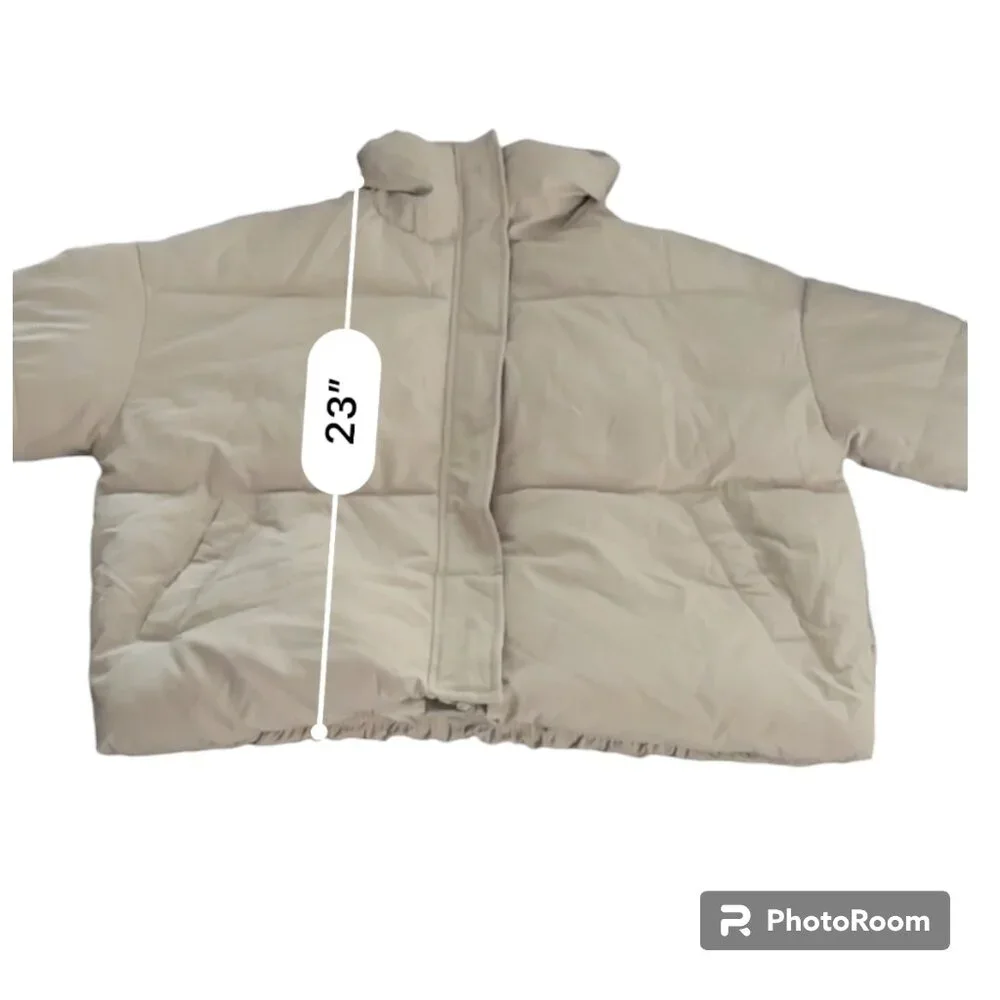 MEROKEETY Womens Winter Long Sleeve Zip Puffer Baggy Short Down Coat S Beige NWT